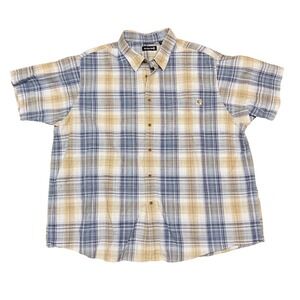Solaris Mens XXL Short Sleeve Button Up Plaid Shirt Blue Tan Casual Pocket